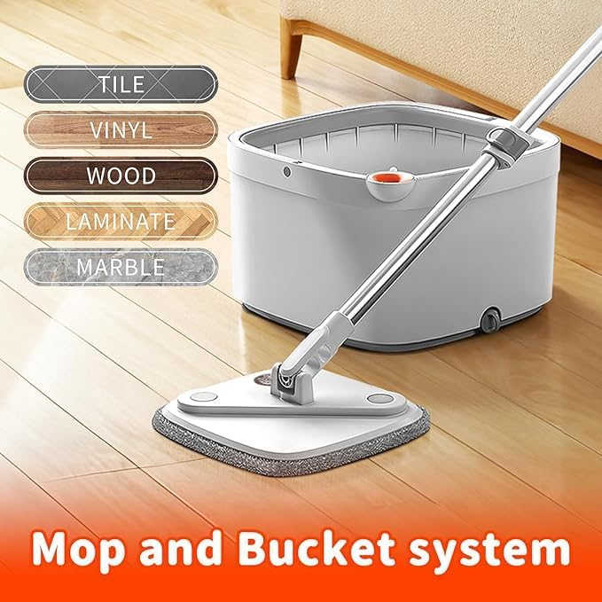 EVVIX Spin Mop and Bucket Set with 2 Replaceable Microfiber Pads with Automatic Dirty and Clean Water Separation System SelfWringing Spin Mop Head - Image 4