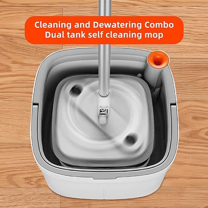 EVVIX Spin Mop and Bucket Set with 2 Replaceable Microfiber Pads with Automatic Dirty and Clean Water Separation System SelfWringing Spin Mop Head - Image 5