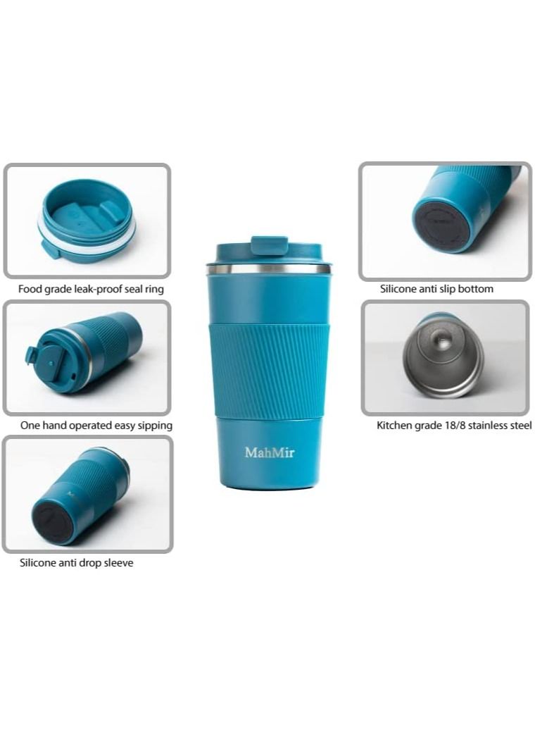MahMir Tumbler Stainless Steel Vacuum Insulated Travel Mug Water Coffee Cup for Home Office Outdoor Works Great for Ice Drinks and Hot Beverage (510ml, Blue)  - Image 4
