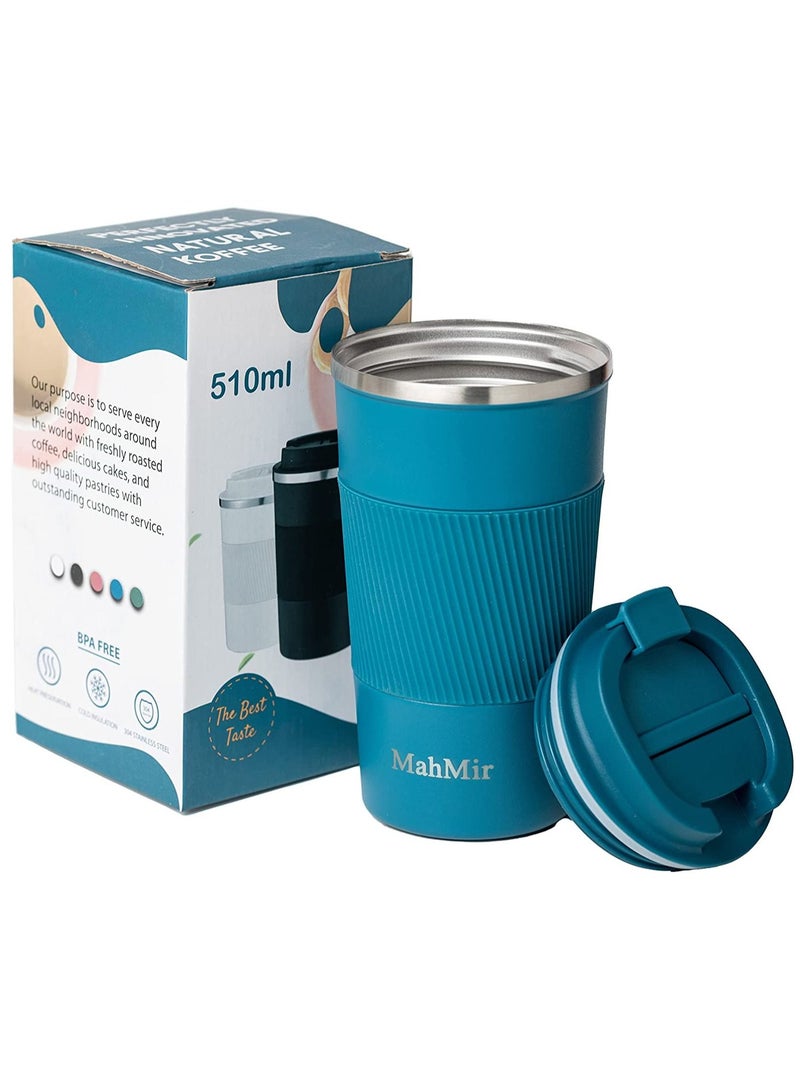 MahMir Tumbler Stainless Steel Vacuum Insulated Travel Mug Water Coffee Cup for Home Office Outdoor Works Great for Ice Drinks and Hot Beverage (510ml, Blue)  - Image 2