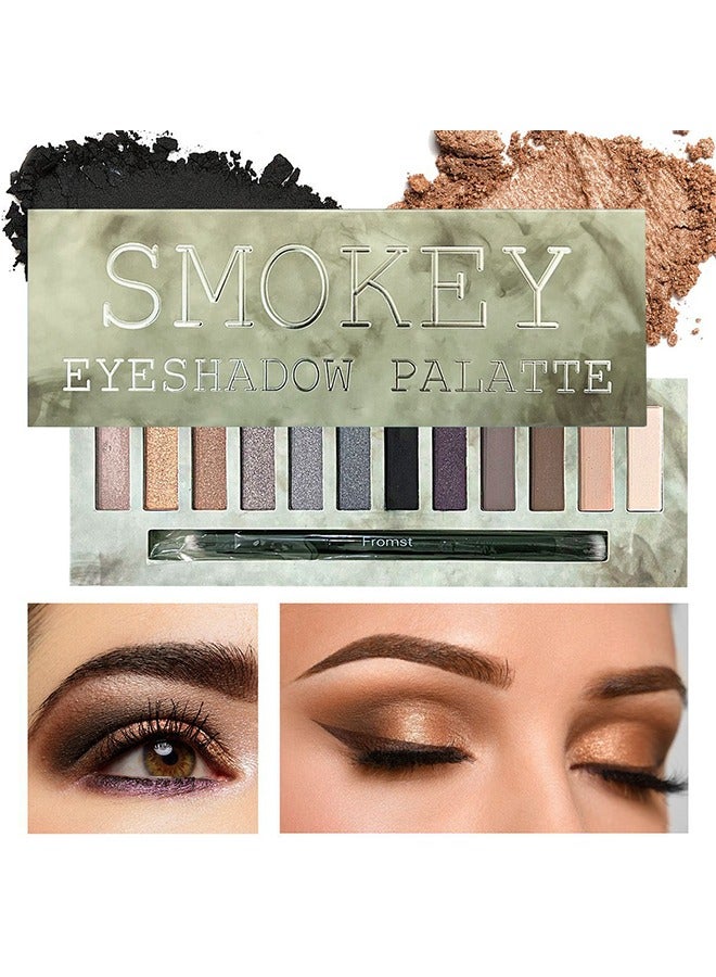 FROMST  Smoky Eyeshadow Palette,12 Colours,Shimmer,Matte,Highly Pigmented Eyeshadow Palette with Mirror & Brush, Fine Smooth Powder & Mixable Eye Make-Up, Longlasting Waterproof Eye Shadow - Image 2