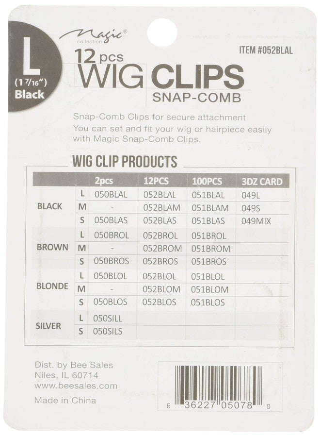Magic Collection 12 pcs Wig Clips Snap Comb Large 1 7/16" (Black) - Image 2