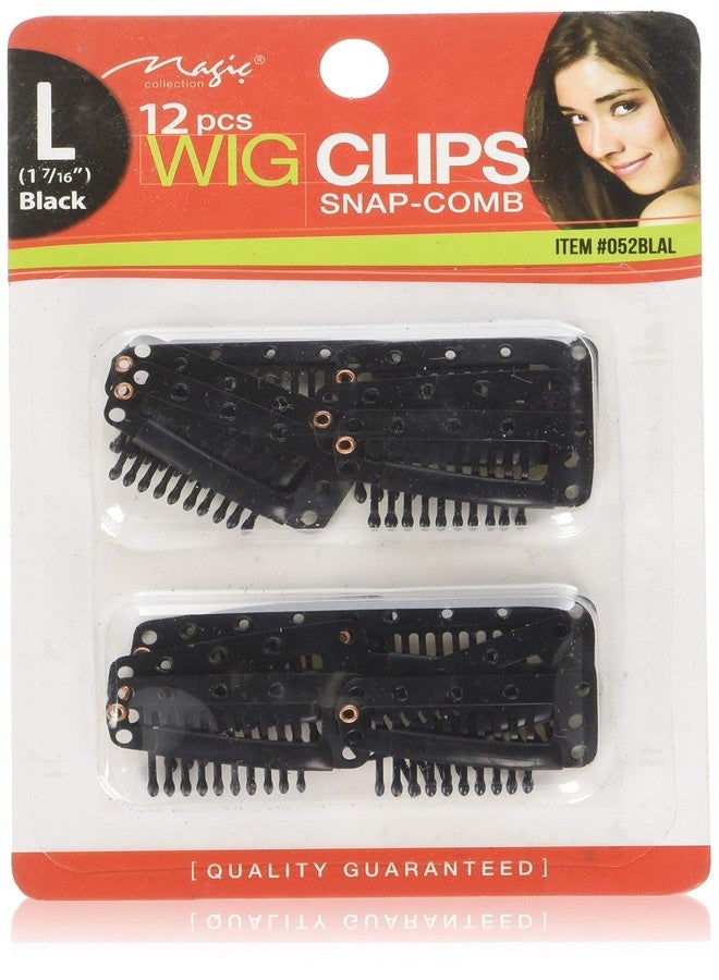 Magic Collection 12 pcs Wig Clips Snap Comb Large 1 7/16" (Black) - Image 1