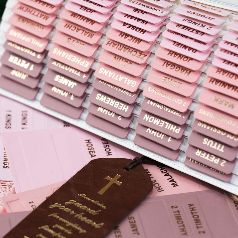 UPAFEXXI-Leather Bible Tabs, Bible Tabs for Women and Men(Gold Foil Lettering) Large Print Stickers, Easy to Read and Apply, 80 Chapters Labels for Easy Navigation(Cherry Blossom) - Image 1