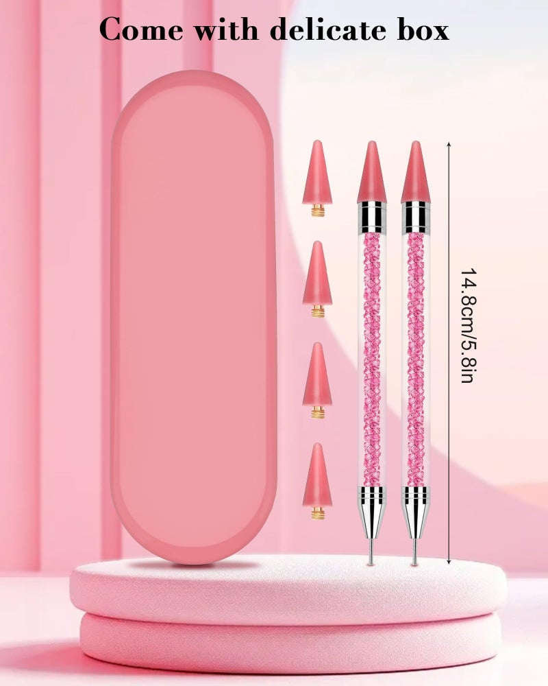Rolybag Rhinestone Picker Tool, 2PCS Rhinestone Applicator Tool Dotting Wax Pen Dual-Ended with 4PCS Replaceable Wax Tips for DIY Nail Art Tool (Pink) - Image 5