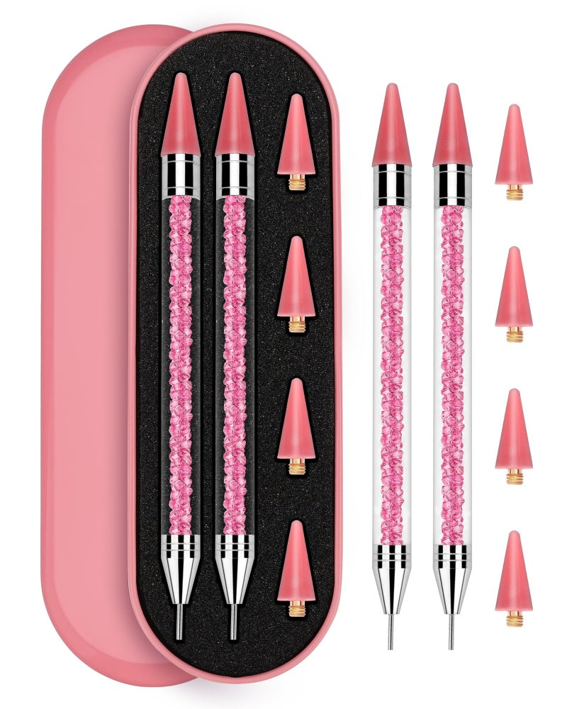 Rolybag Rhinestone Picker Tool, 2PCS Rhinestone Applicator Tool Dotting Wax Pen Dual-Ended with 4PCS Replaceable Wax Tips for DIY Nail Art Tool (Pink) - Image 1