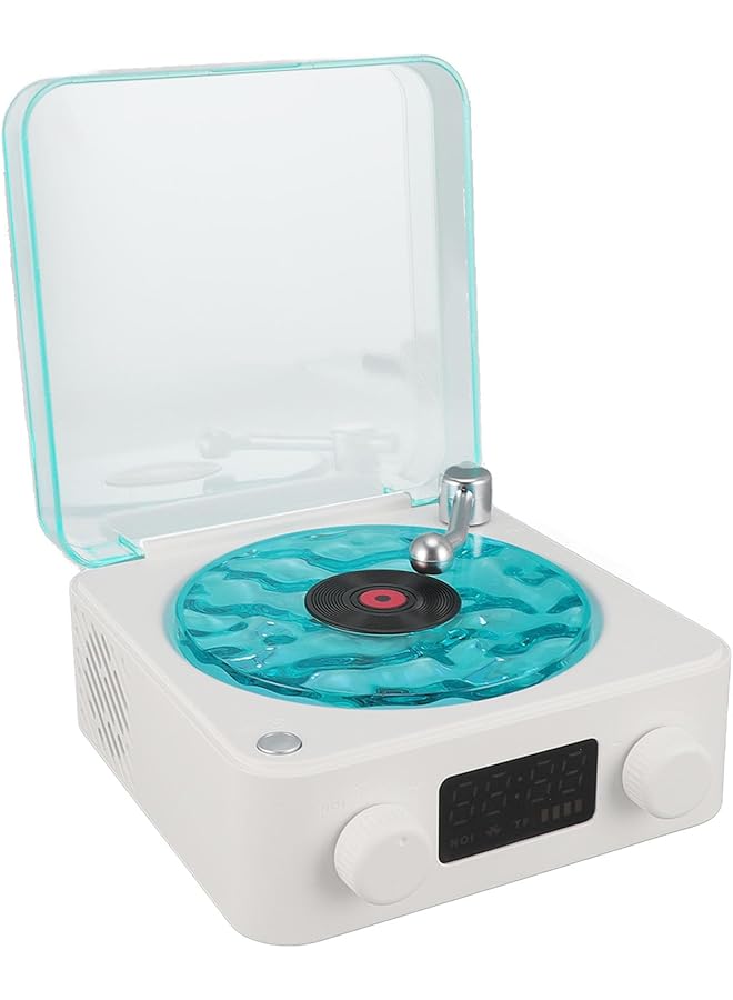 إيروريكس مشغل أسطوانات عتيق 3 في 1 ومكبر صوت بلوتوث مع عرض الوقت وإضاءة ليلية وصوت ستيريو باللون الأبيض - Image 1