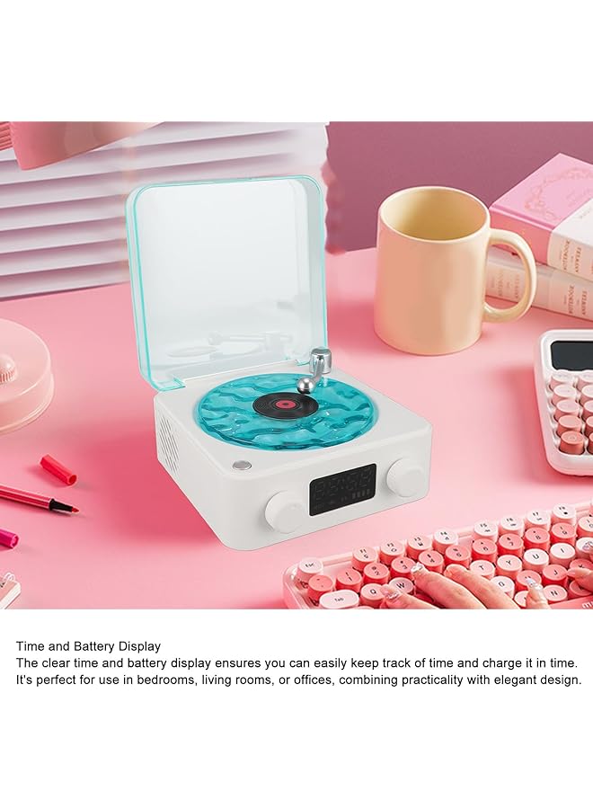 إيروريكس مشغل أسطوانات عتيق 3 في 1 ومكبر صوت بلوتوث مع عرض الوقت وإضاءة ليلية وصوت ستيريو باللون الأبيض - Image 4