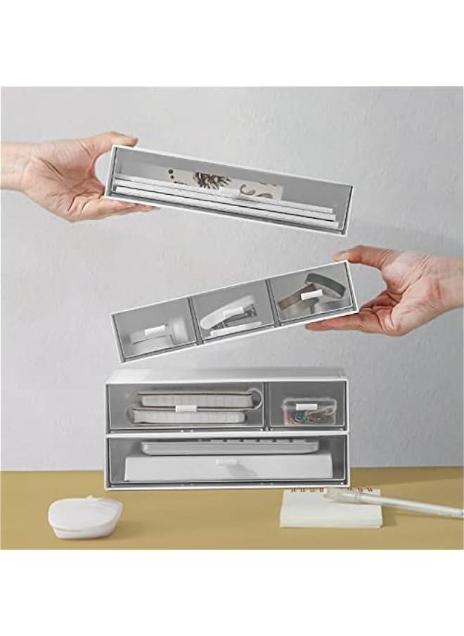 Generic - Desk Organizer-Stackable Storage Drawers, Plastic Stackable Drawers  for Collection Small Item/Cosmetic Office Organizer - 3 drawers (White) - Image 1