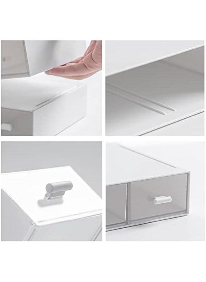 Generic - Desk Organizer-Stackable Storage Drawers, Plastic Stackable Drawers  for Collection Small Item/Cosmetic Office Organizer - 3 drawers (White) - Image 1
