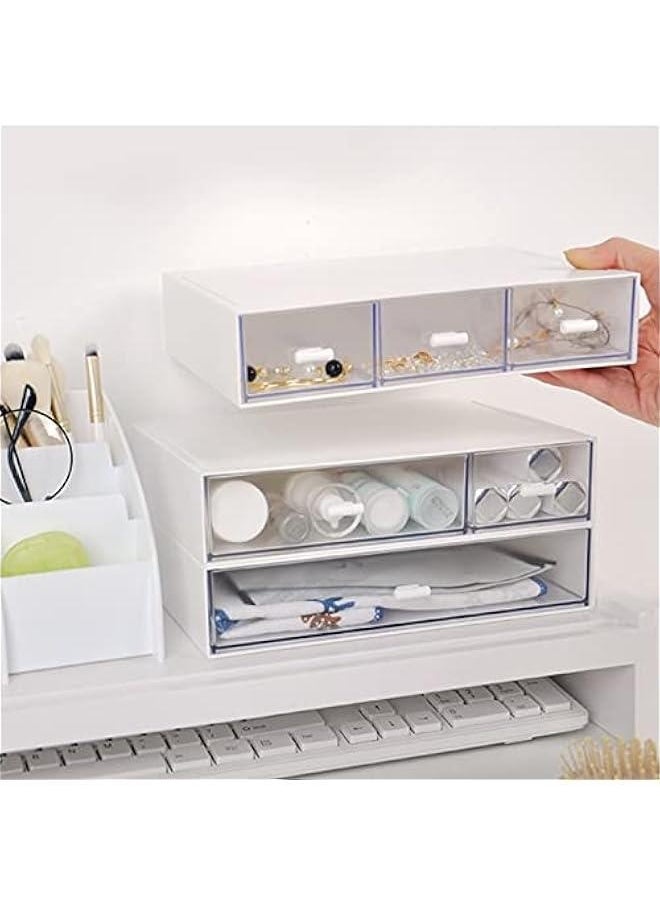 Generic - Desk Organizer-Stackable Storage Drawers, Plastic Stackable Drawers  for Collection Small Item/Cosmetic Office Organizer - 3 drawers (White) - Image 1
