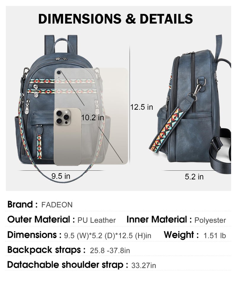 FADEON Small Backpack Purse for Women Designer PU Leather Roomly Mini Backpacks Multi Pocket Fashion Shoulder Backpack - Image 4