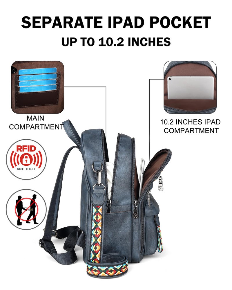FADEON Small Backpack Purse for Women Designer PU Leather Roomly Mini Backpacks Multi Pocket Fashion Shoulder Backpack - Image 3