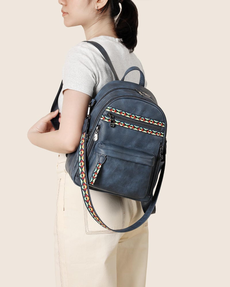 FADEON Small Backpack Purse for Women Designer PU Leather Roomly Mini Backpacks Multi Pocket Fashion Shoulder Backpack - Image 2