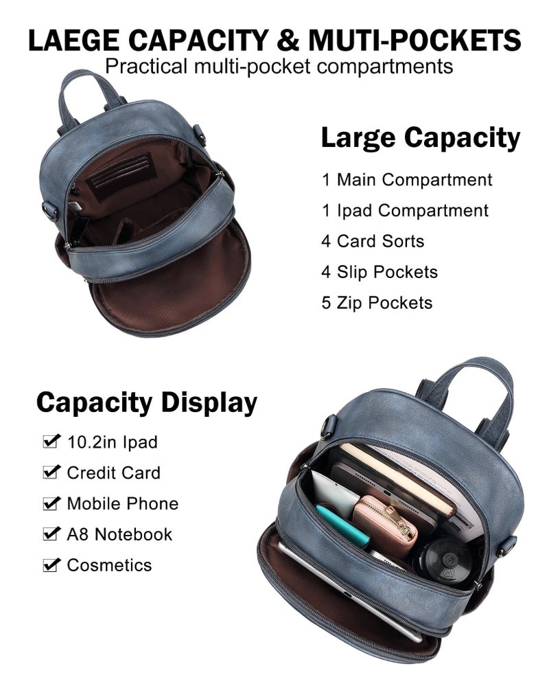 FADEON Small Backpack Purse for Women Designer PU Leather Roomly Mini Backpacks Multi Pocket Fashion Shoulder Backpack - Image 5
