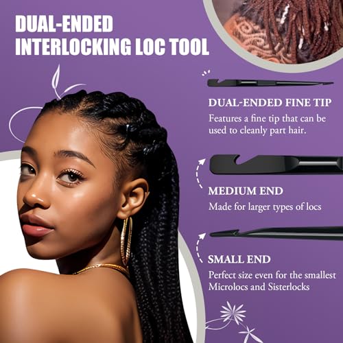 PBOBQ Dreadlock Retightening Tool, Interlocking Crochet Needle Set, Dual Ended Metal Needles for Locs and Sisterlocks (Black 1-Pack) - Image 3