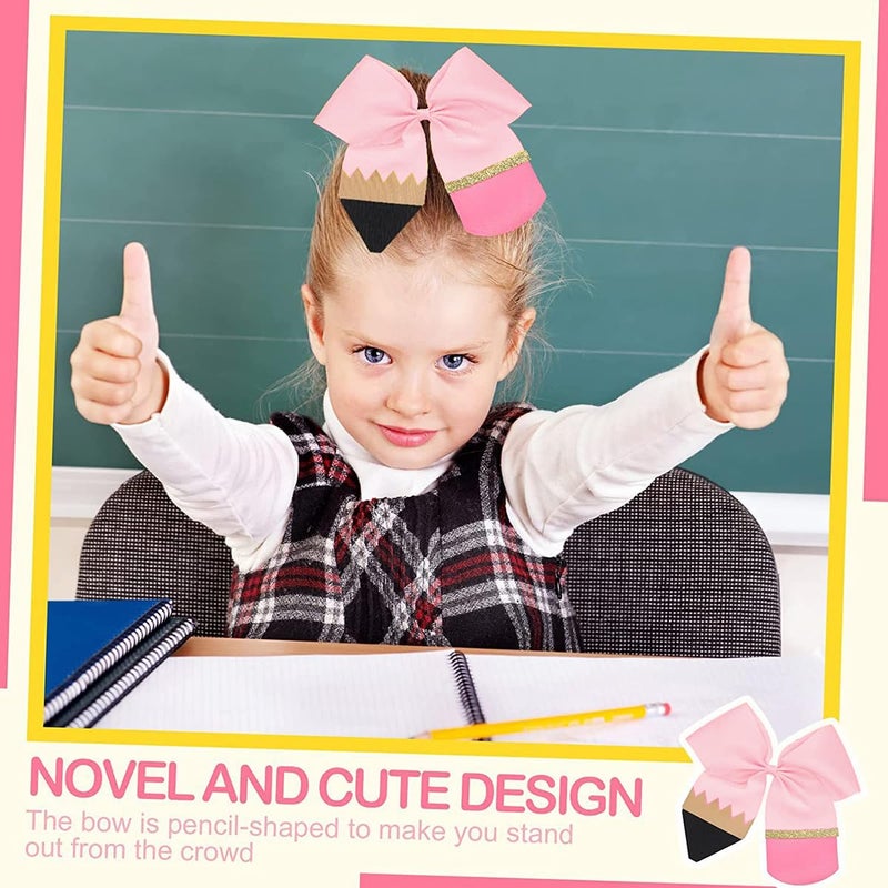 Aaiffey 4 Pcs Back to School Hair Bows Clips for Girls Students Toddlers Pencil Style Hair Accessories Pink Set - Image 5