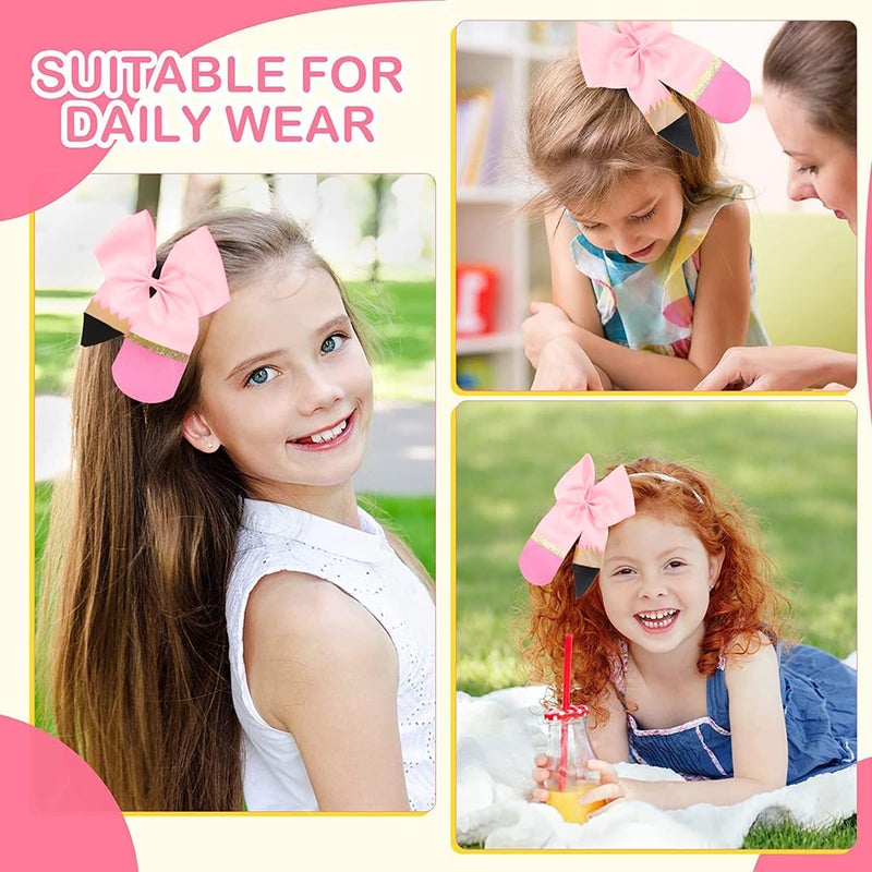 Aaiffey 4 Pcs Back to School Hair Bows Clips for Girls Students Toddlers Pencil Style Hair Accessories Pink Set - Image 4