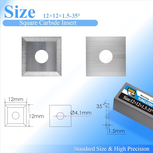 Asieg Tool 12mm Square Tungsten Carbide Replacement Cutters Inserts 12x12x1.5mm Replacement for Woodworking Fits Spiral Helical Planer Cutter Head 10pcs - Image 2