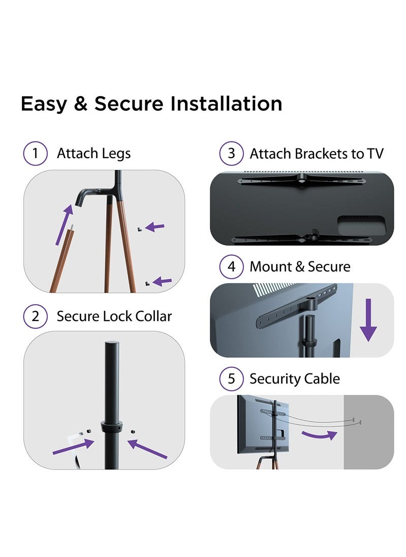 ULHYC - Modern Art TV Floor Stand, Universal TV Stand with 90° Swivel, Corner TV Stand with Tripod Base for 45-65-inch LED, LCD, OLED Flat and Curved Screens - Image 1