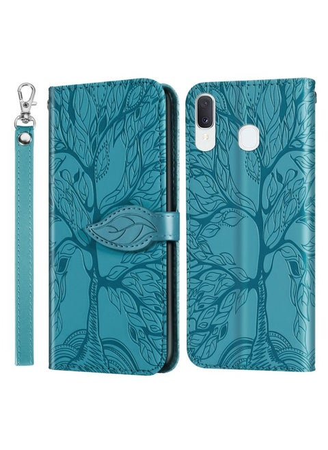 Case Cover For Samsung Galaxy A20e Life of Tree Embossing Pattern Horizontal Flip Leather Case with Holder & Card Slot & Wallet & Photo Frame & Lanyard Lake Blue