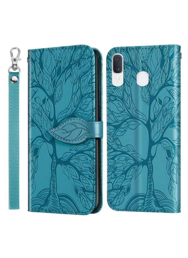 Generic - Case Cover For Samsung Galaxy A20e Life of Tree Embossing Pattern Horizontal Flip Leather Case with Holder & Card Slot & Wallet & Photo Frame & Lanyard Lake Blue - Image 1