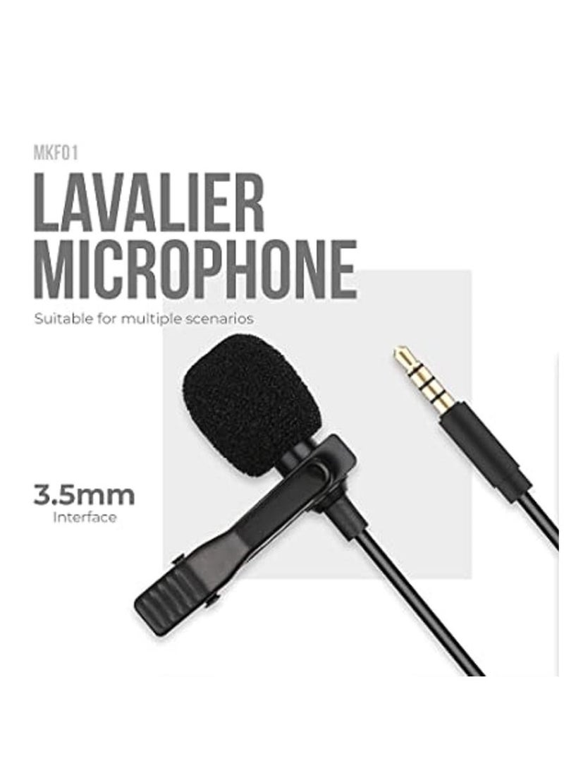RSG - RSG Condenser Lavalier Lapel Microphone, Dual Clip-on Collar Mic with Detachable Microphone and Headphone 3.5mm Input Port - Image 1
