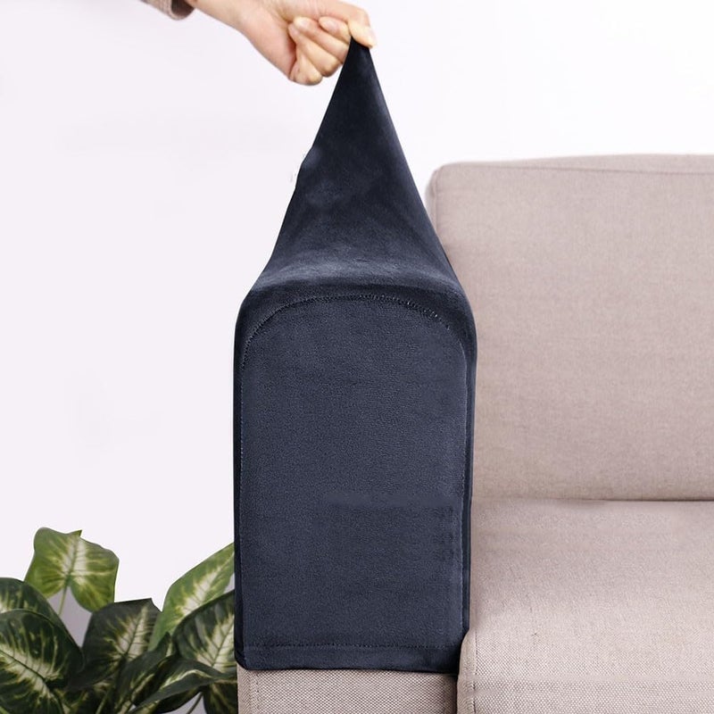 Sofa and Armchair Slipcovers Set, 2-Piece Anti-Slip Armrest Covers with High Elastic Checkered Fabric, Furniture Protectors for Home or Office Seating(navy blue) Local & cross border ship compatible - Image 3