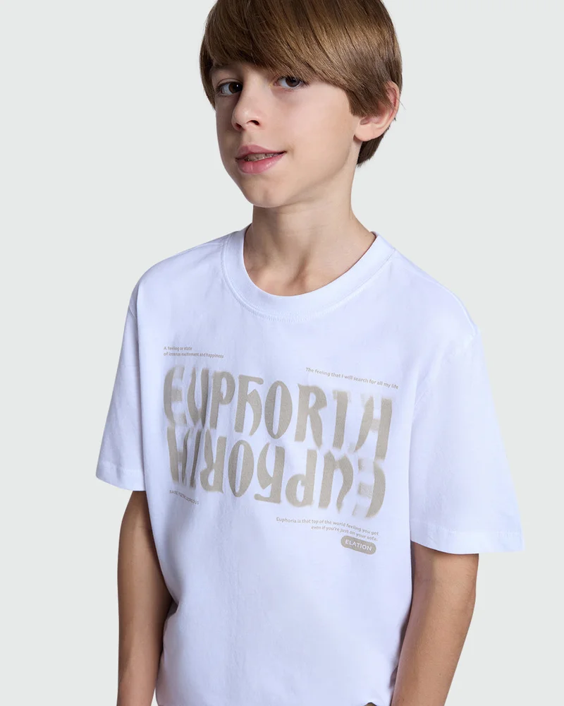 او في اس White Graphic Tee For Boys – Modern Fit