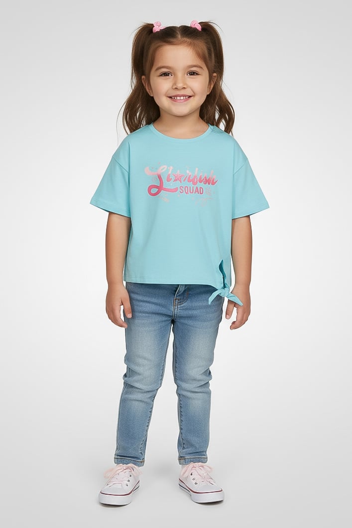 Hamleys Toddlers Girl Graphic Print Short Sleeve Top, Sky Blue - Image 1
