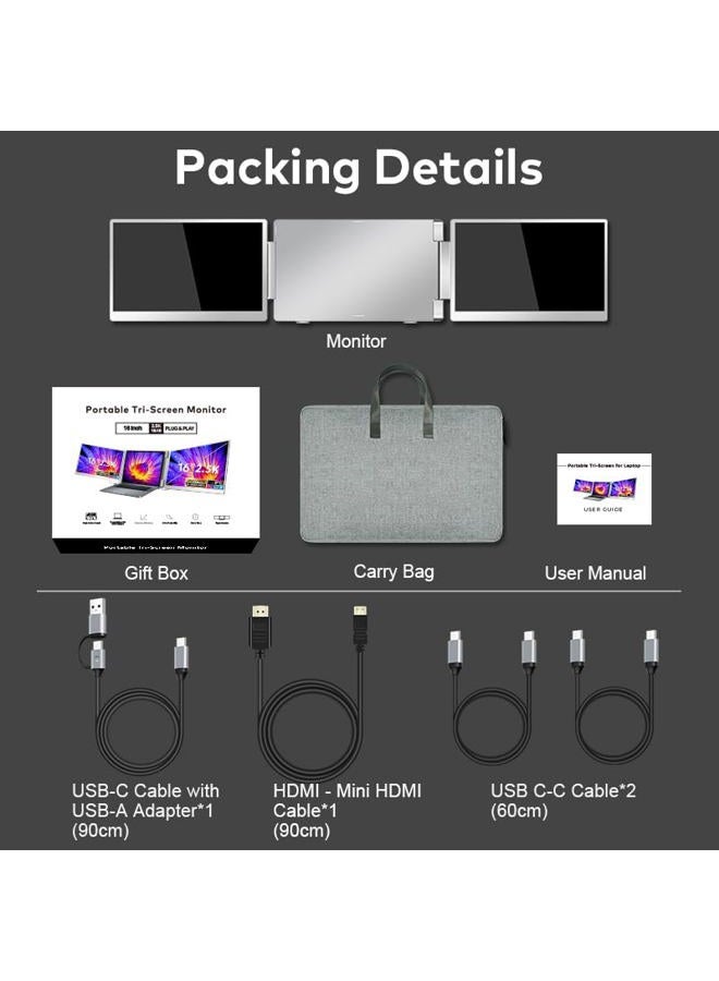 Smartlinx 16" Laptop Screen Extender Triple Display - 2560x1600P QHD Portable Monitor, USB C Detachable Plug & Play Extender for 12" -17" Laptops - Compatible with Windows/Android/PS4/MacBook - Image 2