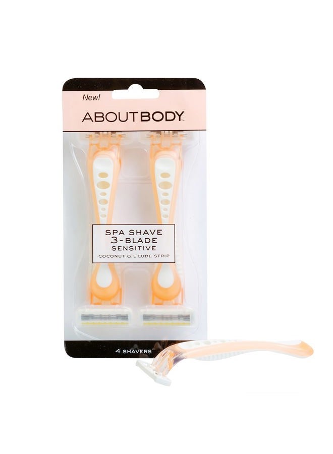About Face Body Spa Shave 3-Blade Sensitive Disposable Razors With Coconut Oil Lube Strip, 4 Count  - Image 1