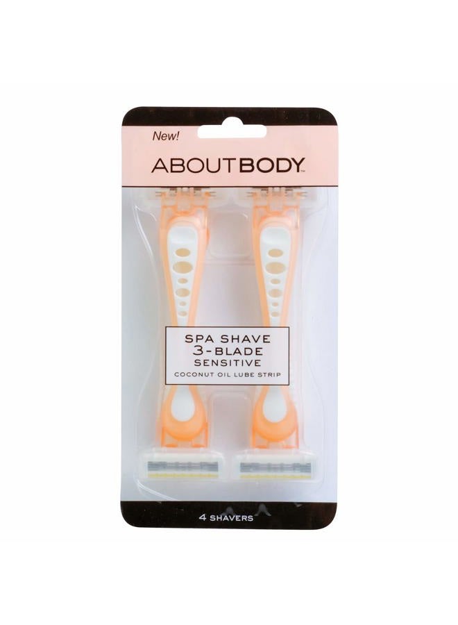 About Face Body Spa Shave 3-Blade Sensitive Disposable Razors With Coconut Oil Lube Strip, 4 Count  - Image 2