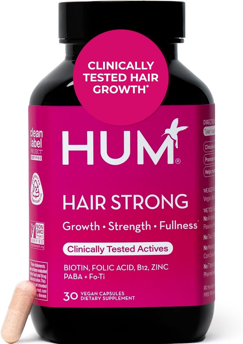 HUM Hair Strong  Hair Growth Vitamins with Biotin Zinc and FoTi for Healthy Hair Skin  Nails  Vegan Hair Supplement for Women  Biotin Supplement 30 Capsules - Image 1