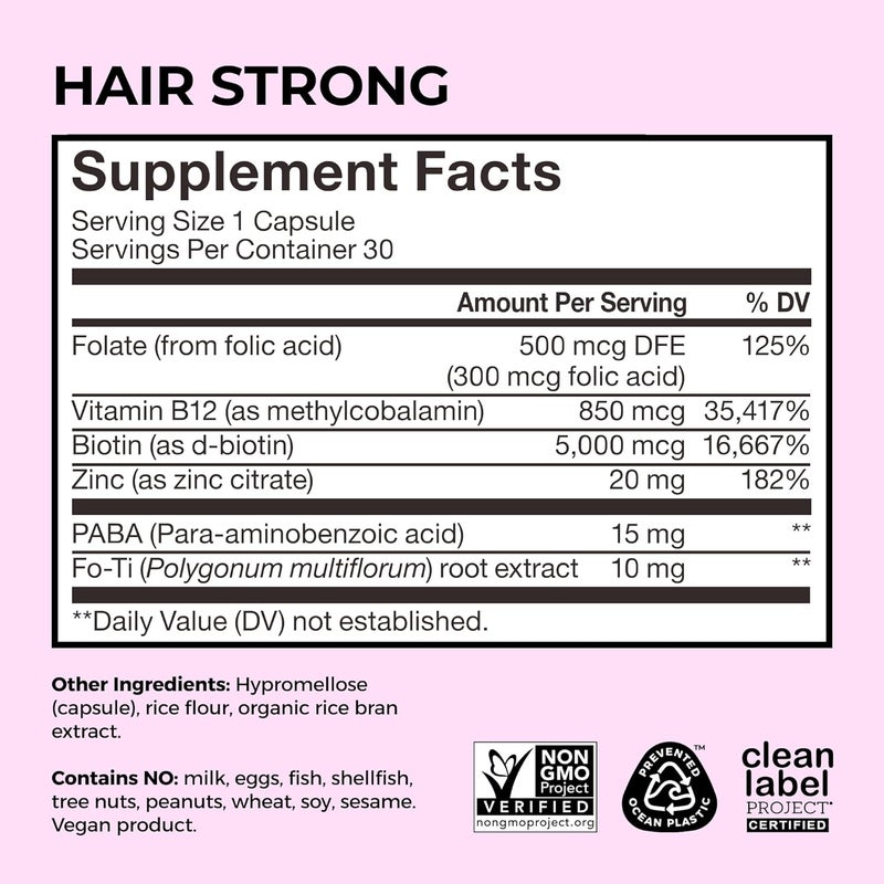 HUM Hair Strong  Hair Growth Vitamins with Biotin Zinc and FoTi for Healthy Hair Skin  Nails  Vegan Hair Supplement for Women  Biotin Supplement 30 Capsules - Image 5