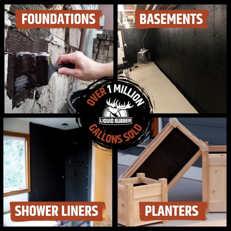 Liquid Rubber Basement and Foundation Repair Sealant - Waterproof Concrete Sealer & Crack Filler - Flexible Coating for Indoor & Outdoor Use - Waterproofing Paint - Black, 1 Gallon - Image 4