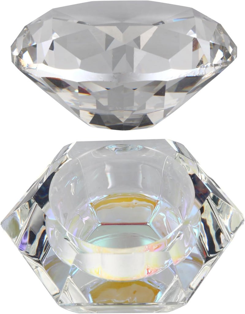 Nail Art Glass Jar with Diamond Shape Crystal Lid Cosmetics Glass Container for Manicure Storage Suitable for Home and Salon Use - Image 1