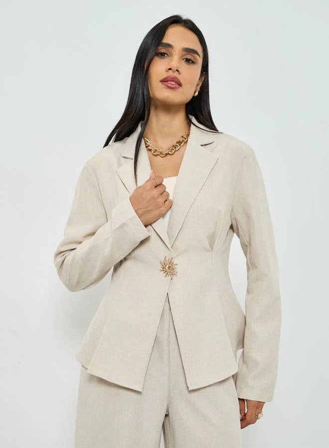 تايك تو Women's Solid Mental Button Detail Waist Up Blazer with pants Set