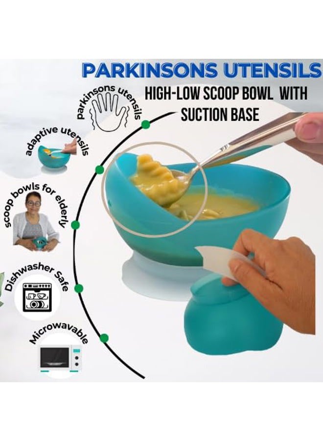 ADAPTIVE UTENSILS High-Low Scoop Bowl with Suction Base | Self-Feeding Bowl for Elderly | Dish for Adults with Special Needs from Parkinsons, Dementia, Stroke or Tremors - Image 2