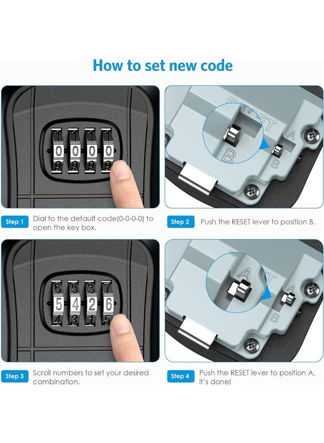 Key Lock Box for Outside, Lock Box for House Key, 4-Digit Combination Security Lockbox, Portable Wall Mounted Storage Lock box - Image 4