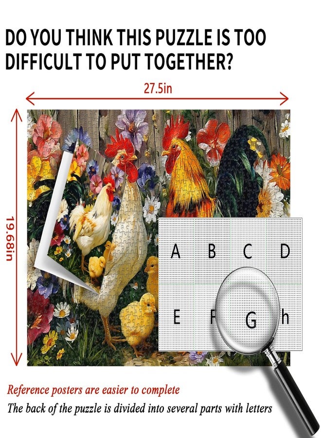 PICKFORU Chicken Puzzles for Adults 1000 Pieces, PICKFORU Rooster Jigsaw Puzzle Flower, Hard Difficult Cute Animals Theme for Home Wall Decor - Image 5