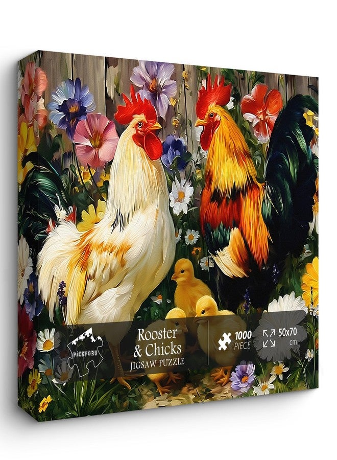 PICKFORU Chicken Puzzles for Adults 1000 Pieces, PICKFORU Rooster Jigsaw Puzzle Flower, Hard Difficult Cute Animals Theme for Home Wall Decor - Image 1