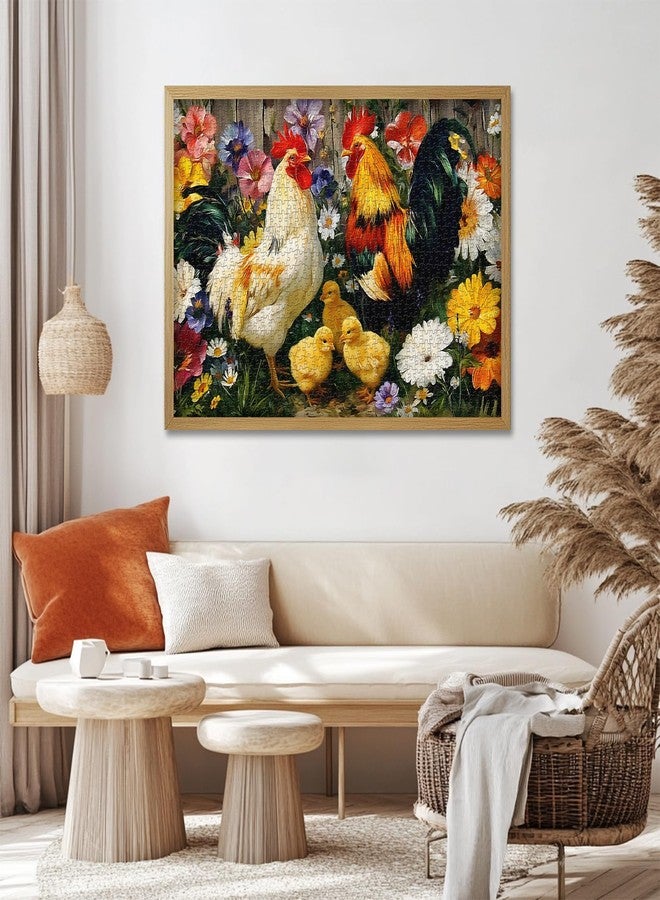 PICKFORU Chicken Puzzles for Adults 1000 Pieces, PICKFORU Rooster Jigsaw Puzzle Flower, Hard Difficult Cute Animals Theme for Home Wall Decor - Image 3