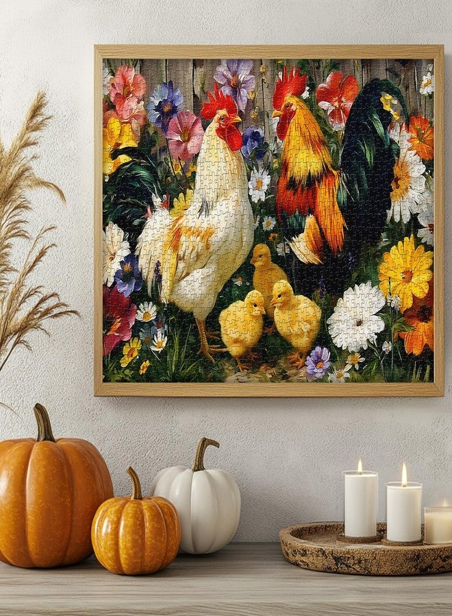 PICKFORU Chicken Puzzles for Adults 1000 Pieces, PICKFORU Rooster Jigsaw Puzzle Flower, Hard Difficult Cute Animals Theme for Home Wall Decor - Image 4