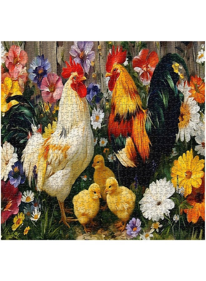 PICKFORU Chicken Puzzles for Adults 1000 Pieces, PICKFORU Rooster Jigsaw Puzzle Flower, Hard Difficult Cute Animals Theme for Home Wall Decor - Image 2