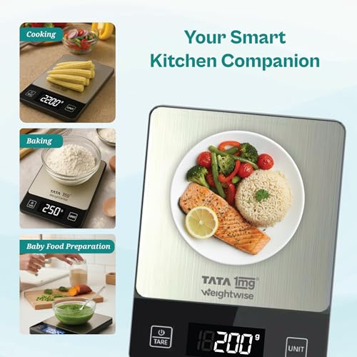 Tata 1mg Weightwise Kitchen Weighing Scale | 1g Precision | Stainless Steel | Max Capacity 5 kg | Auto Power-Off Feature | Ideal for Daily Diet Tracking, Portion Control and Weight Management Goals - Image 5