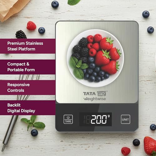 Tata 1mg Weightwise Kitchen Weighing Scale | 1g Precision | Stainless Steel | Max Capacity 5 kg | Auto Power-Off Feature | Ideal for Daily Diet Tracking, Portion Control and Weight Management Goals - Image 3