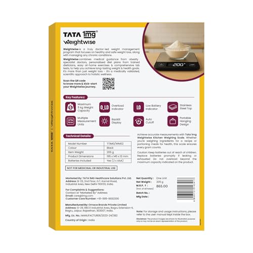 Tata 1mg Weightwise Kitchen Weighing Scale | 1g Precision | Stainless Steel | Max Capacity 5 kg | Auto Power-Off Feature | Ideal for Daily Diet Tracking, Portion Control and Weight Management Goals - Image 2