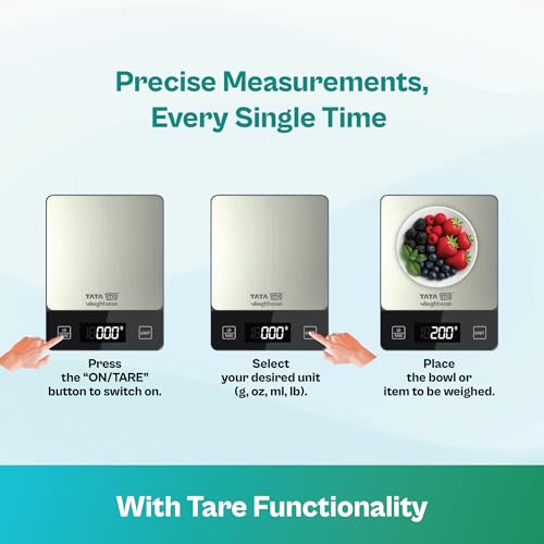 Tata 1mg Weightwise Kitchen Weighing Scale | 1g Precision | Stainless Steel | Max Capacity 5 kg | Auto Power-Off Feature | Ideal for Daily Diet Tracking, Portion Control and Weight Management Goals - Image 4