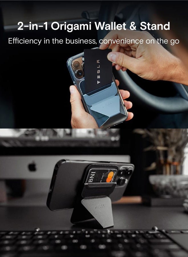 Nuenen MagSafe Wallet for iPhone 15/14/13/12 Series, Strong Magnetic Phone Card Holder Fit 2 Cards & 3 Viewing Angles & Stain-Resistant Vegan Leather Phone Stand, Night Black  - Image 2